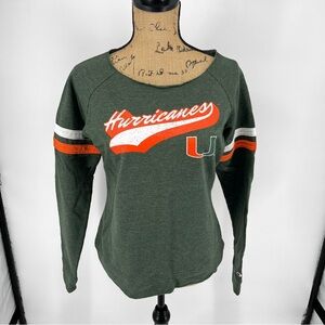 CHAMPION Miami Hurricanes Slim Fit Vintage Sweatshirt Trimmed Collar Green Y2K